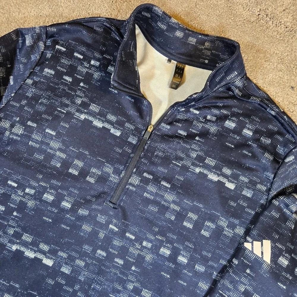 Adidas 1/4 Zip Sweatshirt Mens XL Navy Blue Geometric Print Pullover